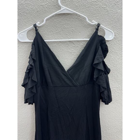 Womens Maxi Dress Size Small Black Nomani Flutter Sleeve V-Neck Low Cut Back - Picture 2 of 13